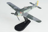 Gray Luftwaffe FW 190A model airplane with black display stand, 1/48 scale