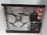 Silver gray 2.4GHz quadcopter drone with camera, four propellers, in retail box