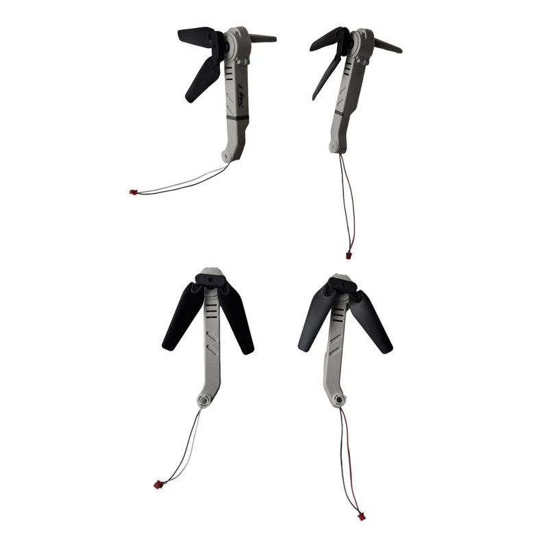 Folding RC drone propeller motor base, gray and black, with three-blade propellers