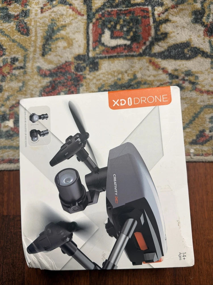 Foldable 4K drone with dual camera, shown on product box packaging
