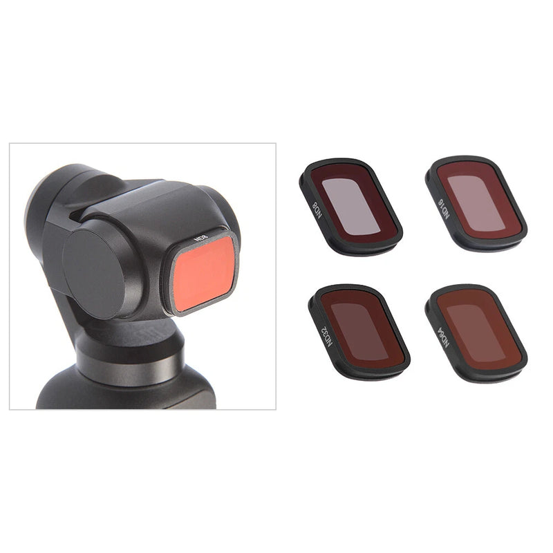 ND camera lens filter set with four dark red tinted filters