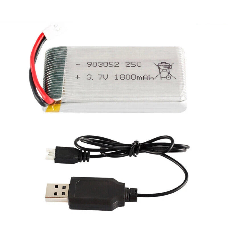 3.7V 1800mAh 25C LiPo battery pack with XH2.54 plug and USB charger cable set