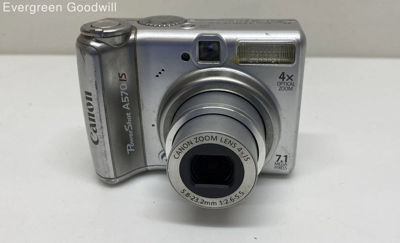 Canon PowerShot A570 IS Digital Camera 7.1 MP Powers On for P/R