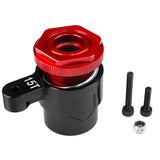 15T RC servo unloading arm with red anodized center, black arm, and mounting screws