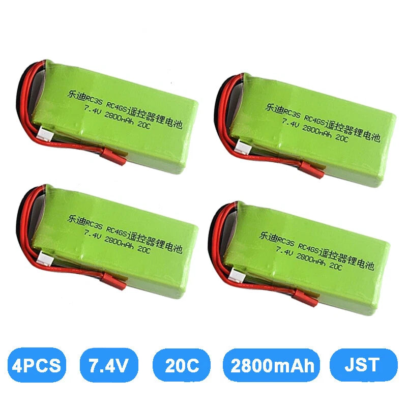 4Pcs 2S 7.4V 2800mah 20C JST  Lipo BatteryFor Radiolink RC4GS RC6GS Transmitter