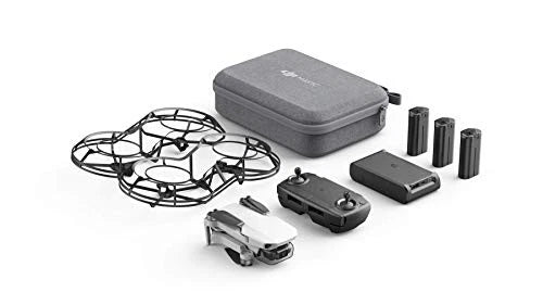 Compact drone kit with gray hard case, drone body, propellers, batteries and charger