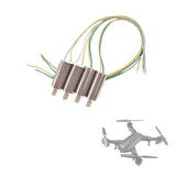 Drone motor assembly with four cylindrical coils and multicolor wire leads