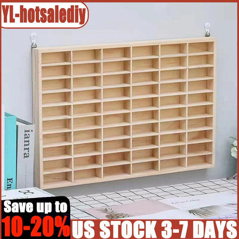 60 Grids Car Display Case Wooden Car Model Display Cabinet Wall Mounted Case US