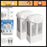 2-pack drone battery replacements, two white Li-ion battery packs with status labels