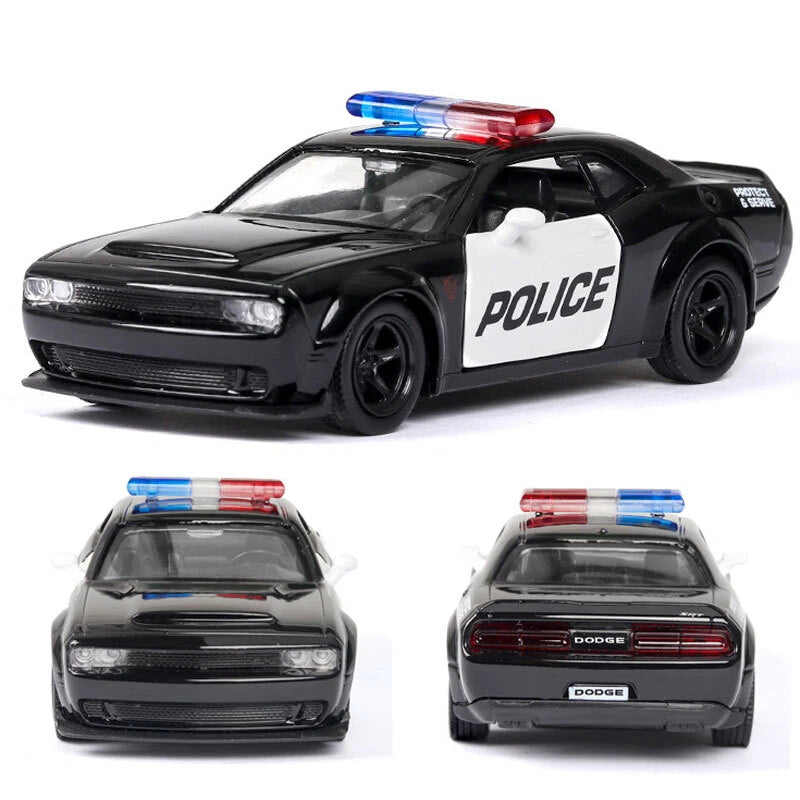 1:36 Challenger SRT Demon Police Car Model Alloy Diecast Toy Cars Metal Vehicle