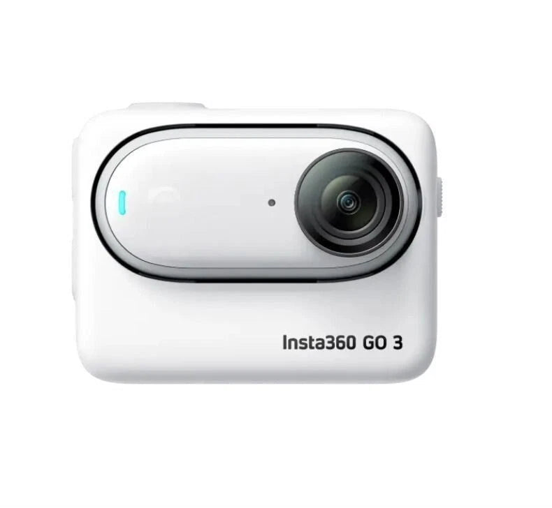 Small white action camera with front lens and Insta360 GO 3 branding