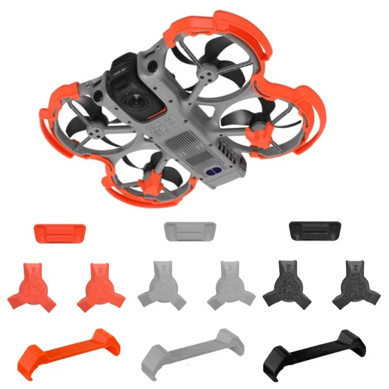 DJI Avata landing gear protector set with orange arms and spare mounts