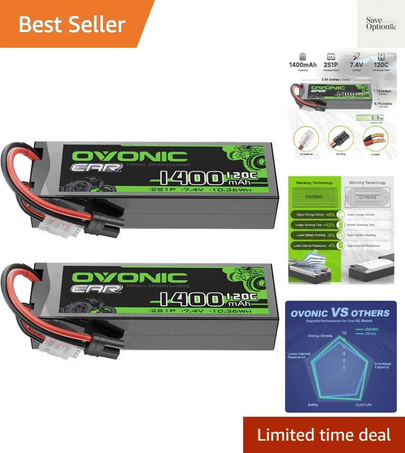 2S 120C 1400mAh lipo Battery with IEC Plug [2Pcs in 1 Package] Battery