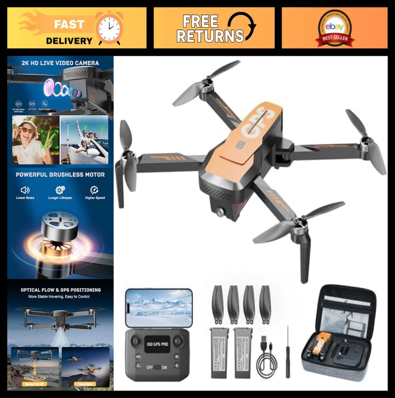 4K Camera Drone with GPS - Foldable Mini Quadcopter, Auto Return, FPV Live Video