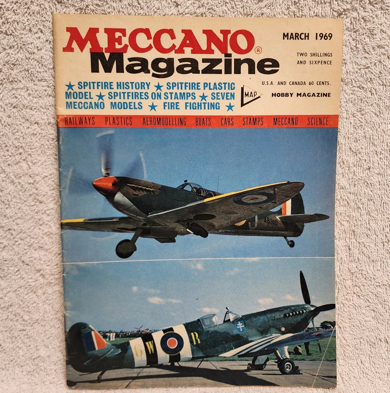 Meccano Magazine March 1969 cover with two WWII model airplanes and bold title text