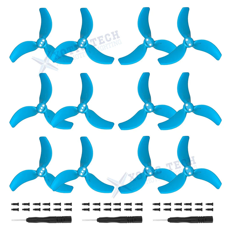 12-piece blue RC drone propeller set with screws, 3-blade design
