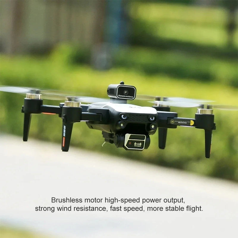 Foldable quadcopter drone with front camera and four propellers