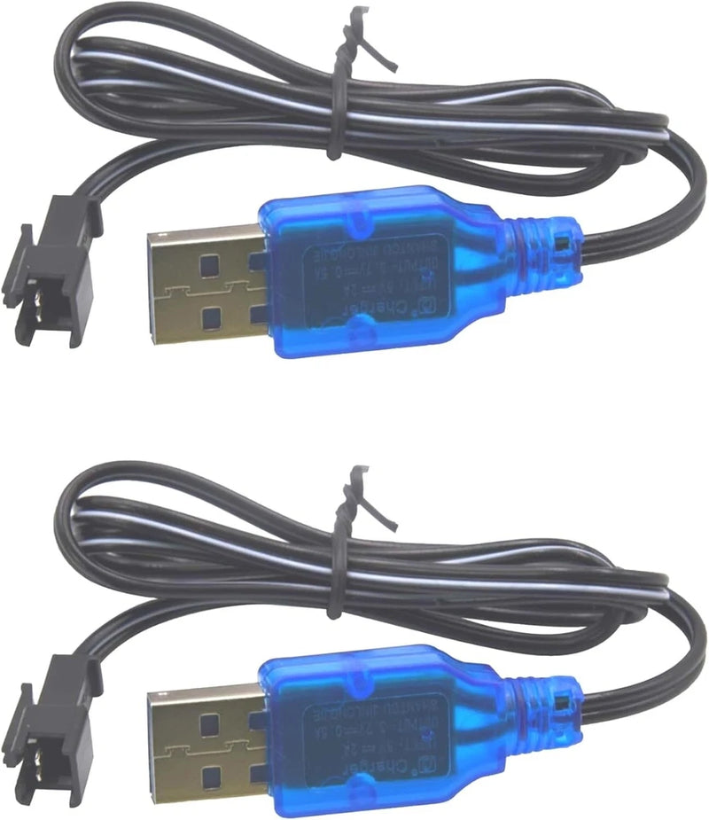 2 PackUniversal 3.7V USB Charger Cable with SM-2P Plug for Mini RC Cars, Boats, Battery