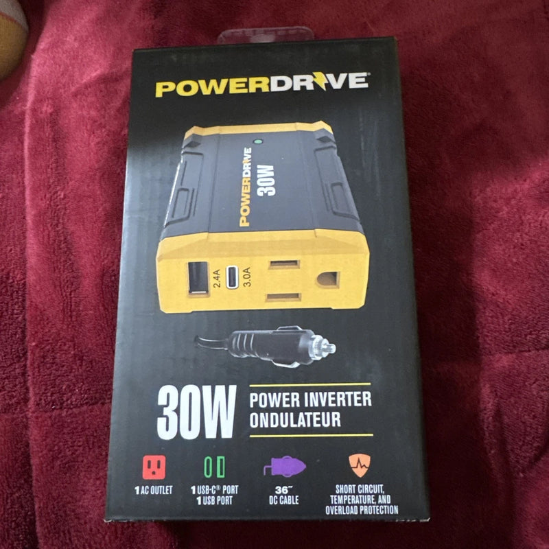 PowerDrive PWD30 30W Car Plug Power Inverter DC 12V to 110V Slim Adapter