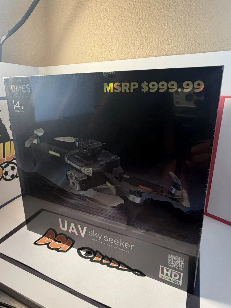 Sky Seeker P19 drone retail box with pictured quadcopter and HD camera graphics