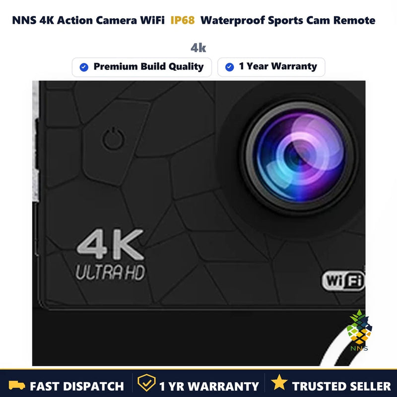 NNS Action Camera 4k Ultra FHD Remote control IP68 sport cam 120?? Android iOS