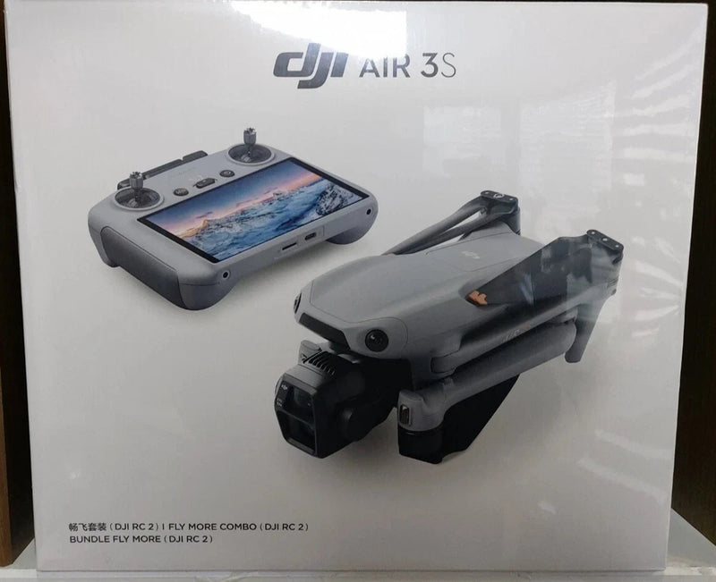 DJI Air 3S drone with remote controller showing a live view