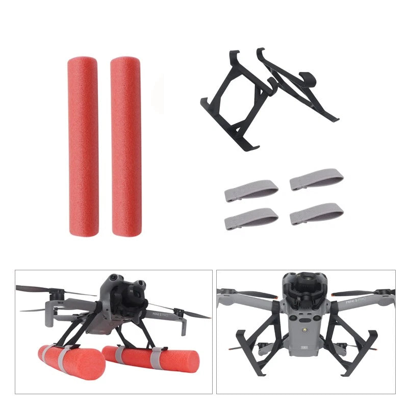 Drone landing gear accessory set with black legs and red foam float pads