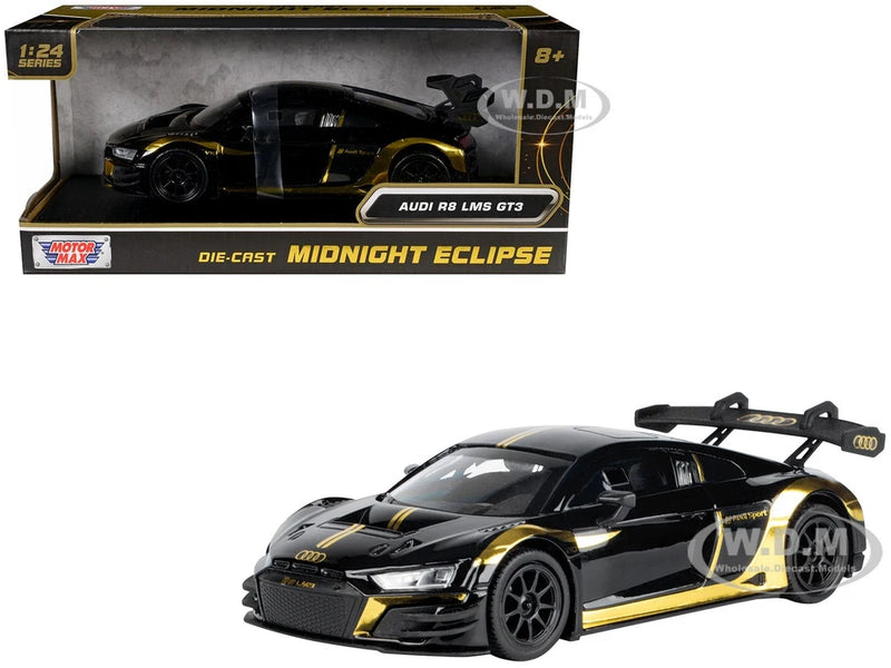 AUDI R8 LMS GT3 BLACK W/GOLD 1/24 DIECAST MODEL CAR BY MOTORMAX 79208