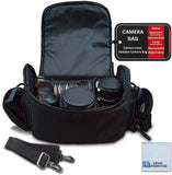 Large deluxe padded camera bag with secure belt, adjustable dividers, and side straps