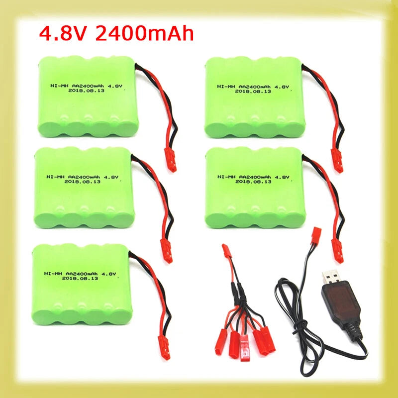 4.8V 2400mAh Ni-MH AA Battery Pack JST 2Pin Plug w/USB Cable for RC Car Truck
