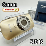 Canon gold digital camera with lens and front grip, showing strap attachment