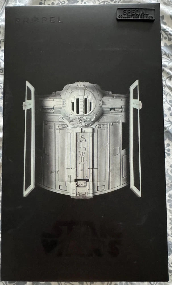 Propel Star Wars TIE Advanced X1 battling drone box, gray spacecraft graphic
