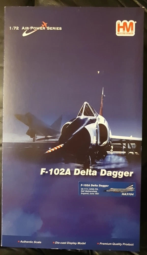 Hobbymaster F-102A Delta Dagger 1:72 model aircraft in retail box, dark blue