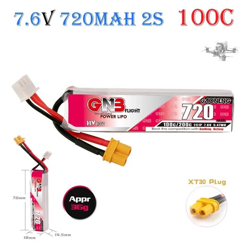 2s HV 7.6v LiPo 720mah 100c/200c Battery Mobula Drone Whoop FPV