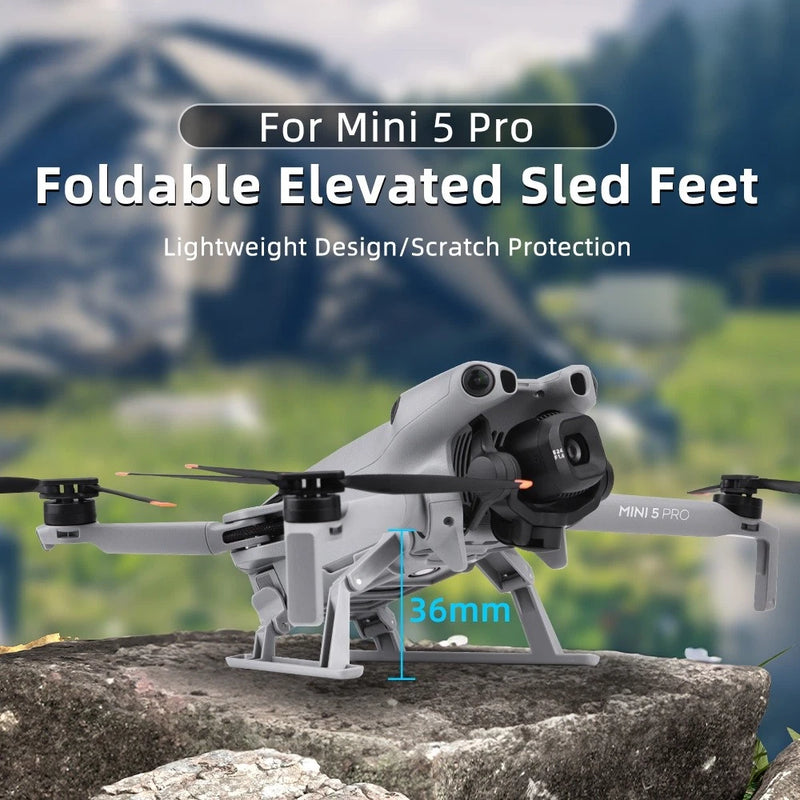 Gray folding elevated landing gear bracket for drone, with raised sled feet.