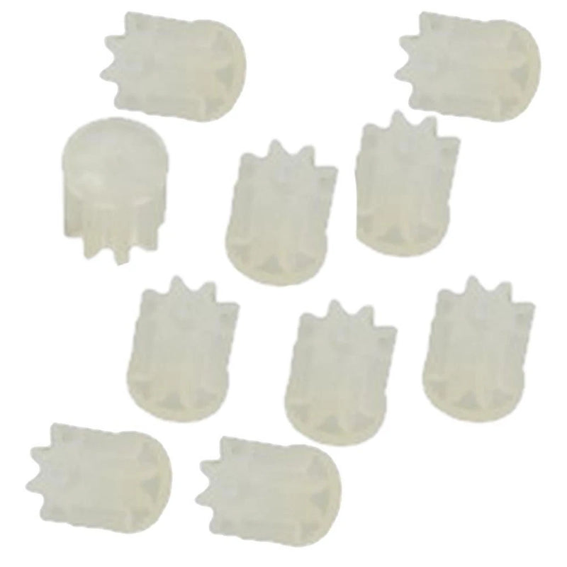 Set of 10 light gray pinion gears with small tooth profiles