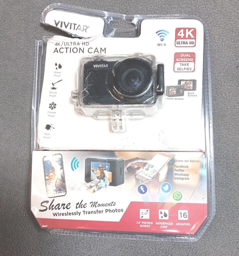 Vivitar Capture Cam 4K Dual-Screen Action Camera Black (DVR922HD-BLK-WM OPEN BOX