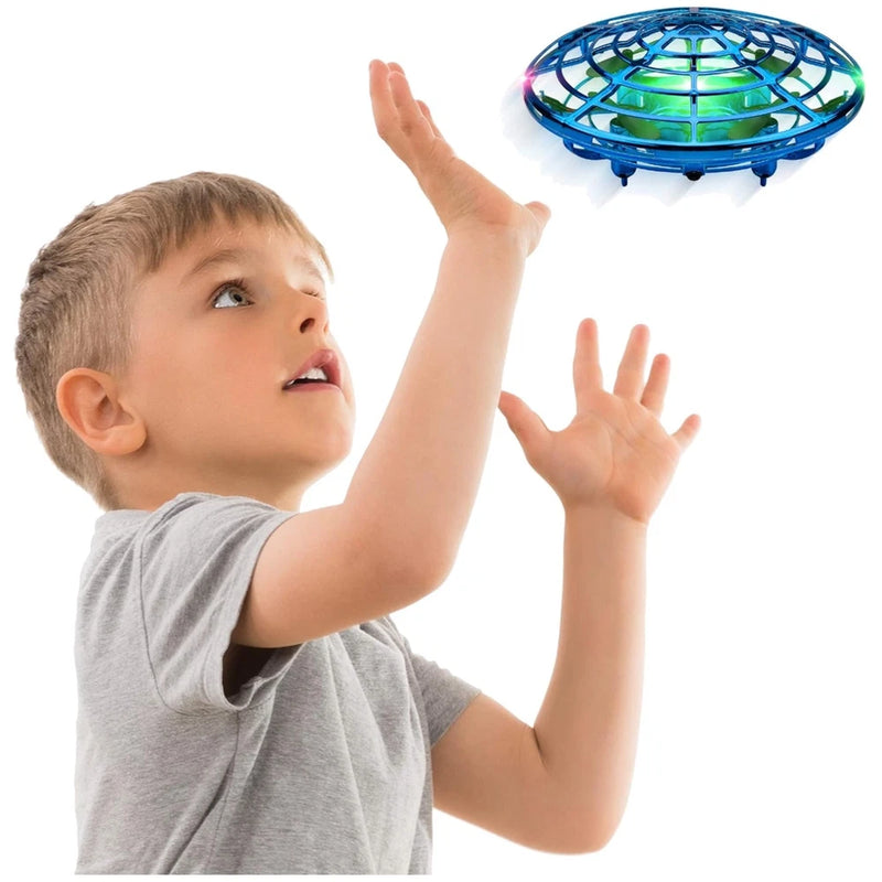 Blue circular kids scoot drone with colorful LED ring lights