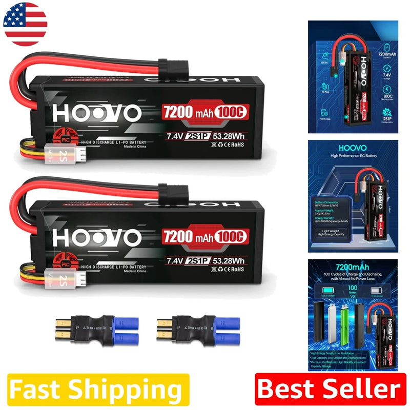 High Performance 2S 7.4V 7200mAh Lipo Battery Pack 100C TR Plug 2 Count Battery