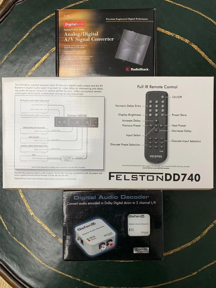 DD740 analog/digital AV signal converter box with remote control and cable