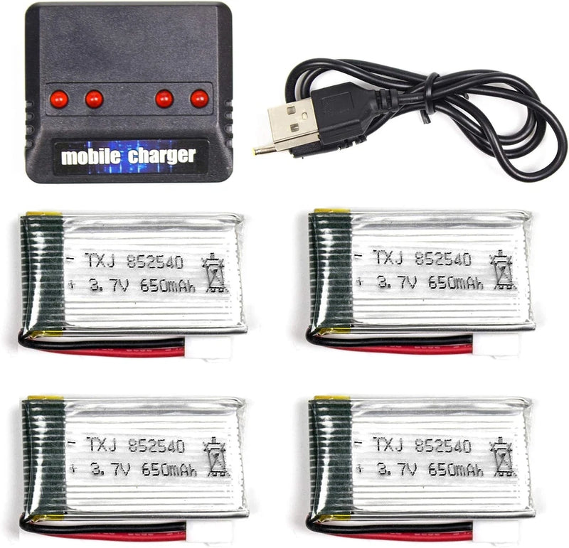 4x 3.7V 650mAh Rechargeable Lipo Battery 4-in-1 Charger for Syma X5 X5C X5C-1 Battery