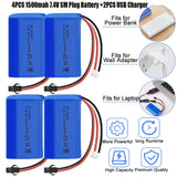 Set of four 7.4V SM plug LiPo rechargeable batteries with wire leads