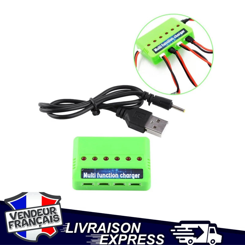 Green RC LiPo battery charger with USB plug and LED indicator panel