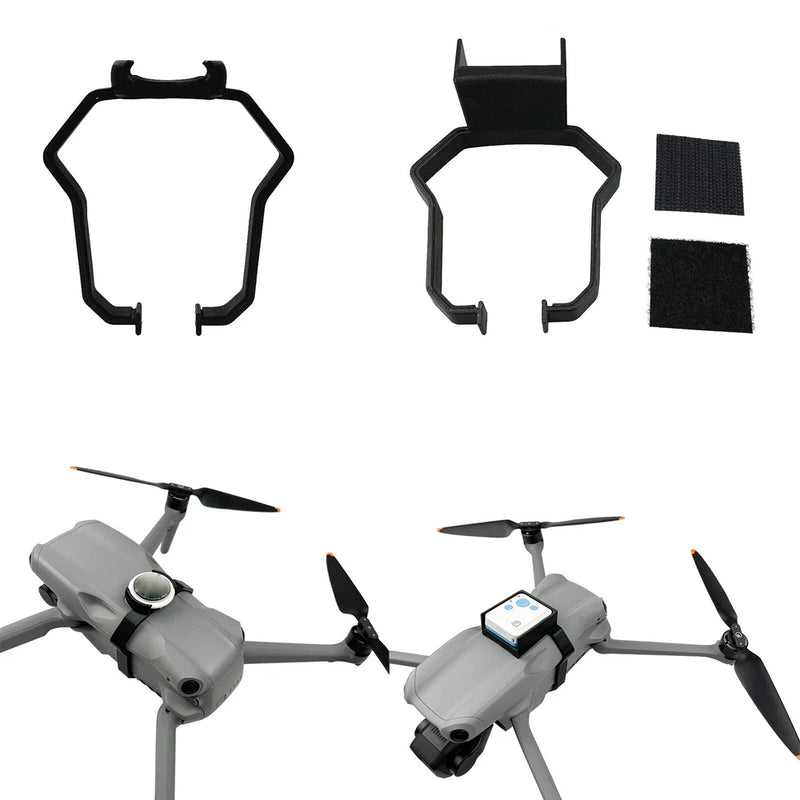 Drone GPS mounting bracket kit with gray clamp and black support frame pieces