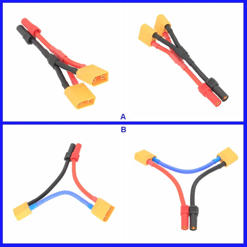 XT150 1 Female to 2 Male XT90 Series Parallel Harness Wire LiPo Battery Adapter