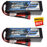 Hard case LiPo battery 2-pack with DEANS plug, 6500mAh 11.1V, red/black leads