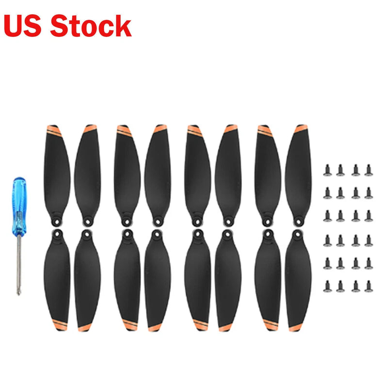 Low-noise propeller set with black blades and mounting screws for DJI Mini 2