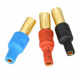 Banana adapter bullet connectors with gold pins, blue/red/black insulated housings