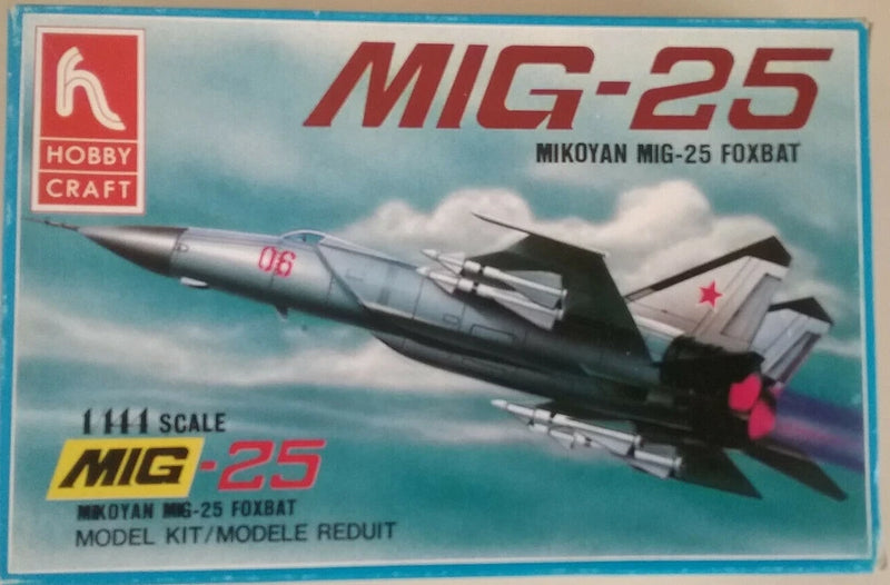 MiG-25 Foxbat 1/144 model kit box with aircraft artwork and Hobby Craft logo