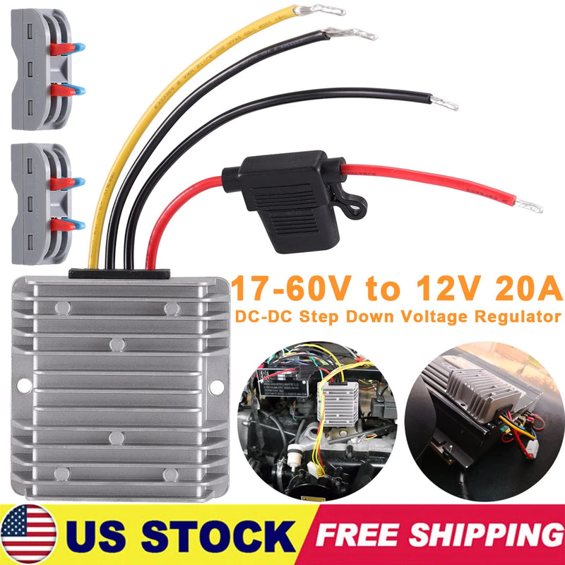 17-60V to 12V 20A 240W DC-DC Step Down Voltage Regulator With Fuse Waterproof US